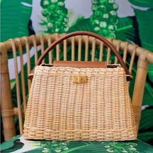 Faith Wicker Handbag - Color Natural - Saddle